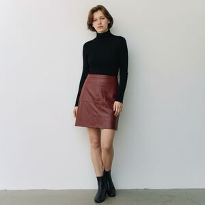 Fahsyee Faux Leather Midi Skirt Women's XL Burgundy Oxblood A-Line Zip Up NWT